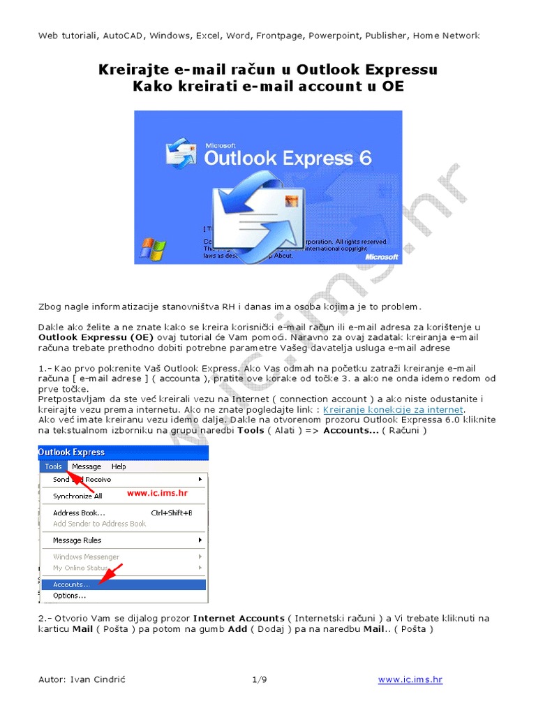 Outlook Express - Kako Kreirati E-Mail Nalog | PDF
