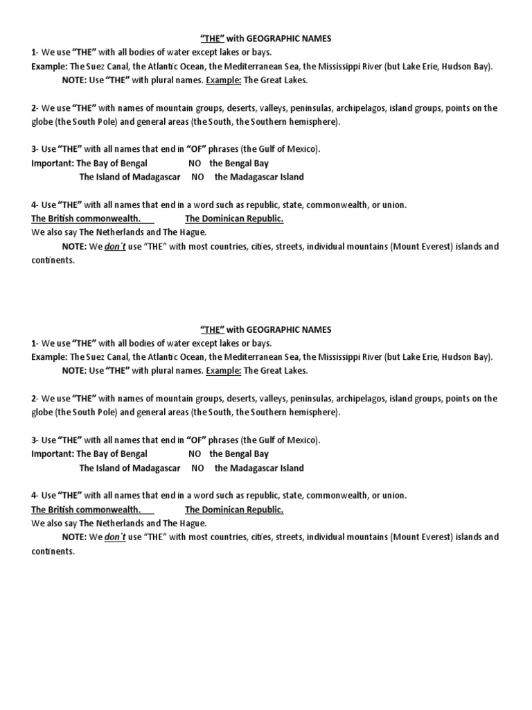 THE - With Geographic Names-Explanation | PDF