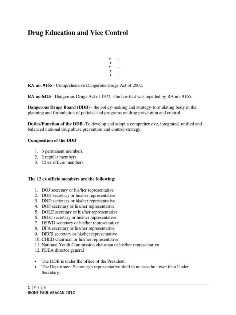 Drug Education and Control Overview | PDF | Drugs | Psychology