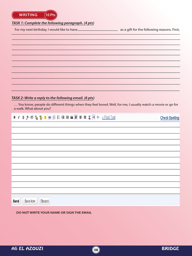 Writing 10 PTS: TASK 1: Complete The Following Paragraph. (4 PTS) | PDF