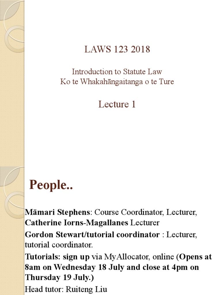 LAWS 123 2018 Introduction To Statute Law Ko Te Whakahāngaitanga o Te Ture PDF Crime