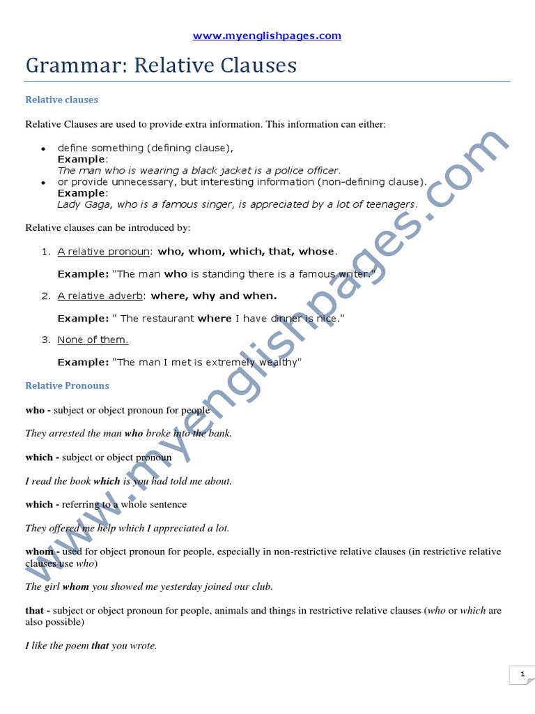 Understanding Relative Clauses | PDF | Pronoun | Clause