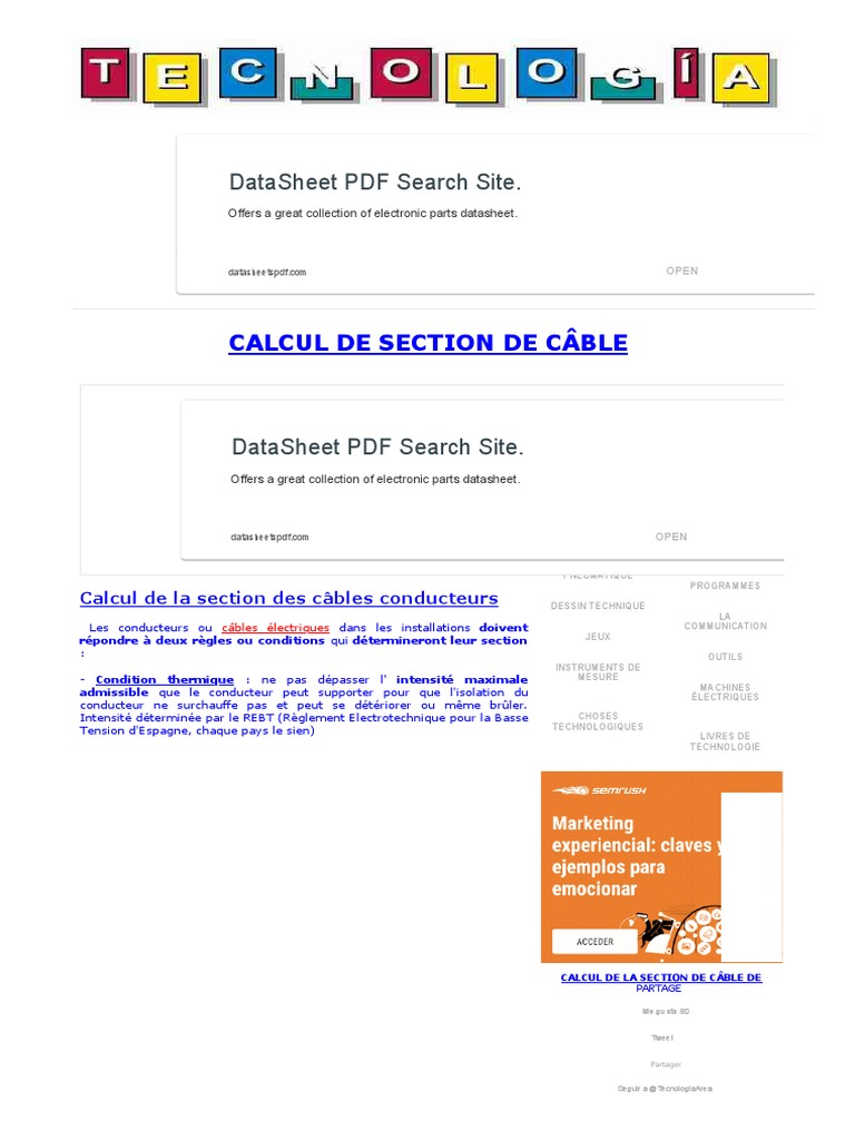 Section De Câble électrique Pdf Calcul Des Sections de Section de Câble Des Câbles Conducteurs | PDF |  Ingenieria Eléctrica | Electricidad