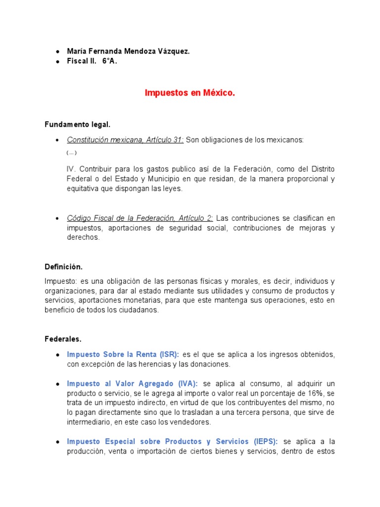 Impuestos en Mexico | PDF | Impuestos | Impuesto sobre la renta