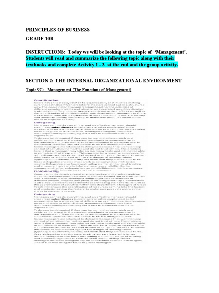 Topic 8C - Management (The Functions of Management) | PDF