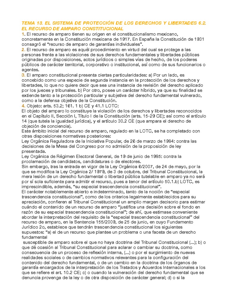 Recurso de Amparo Constitucional en España | PDF | Caso de ley ...