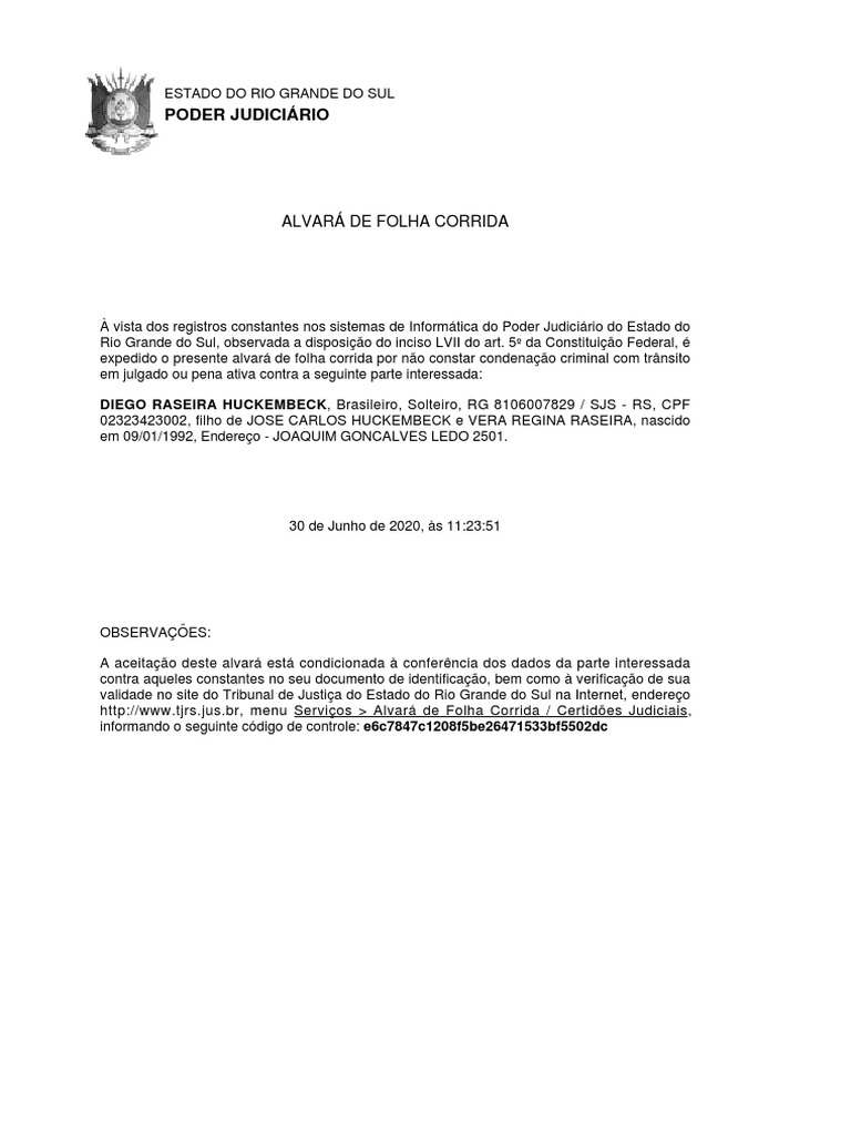 Alvará de Folha Corrida | PDF
