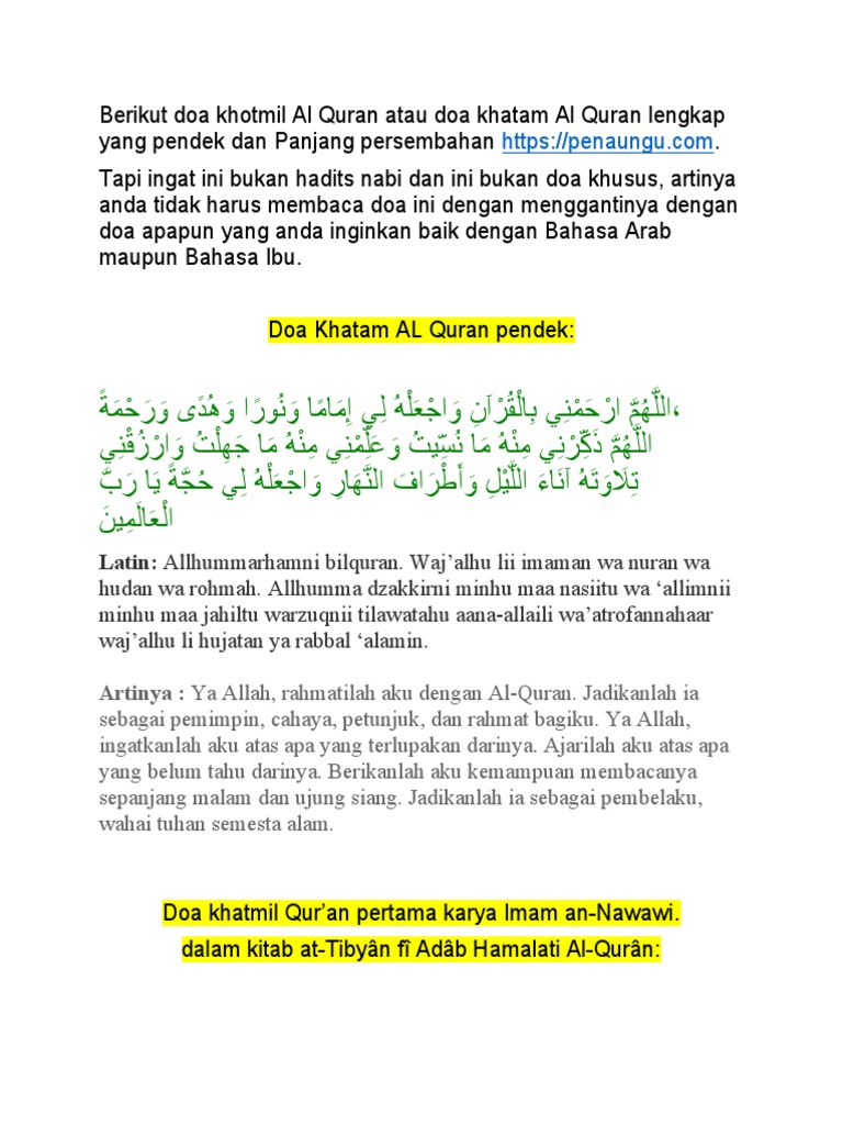 Doa Khotmil Quran Lengkap PDF | PDF