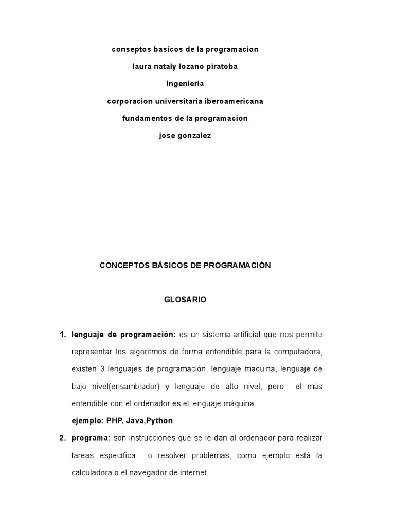 Conceptos Clave de Programación Básica | PDF | Lenguaje de programación ...