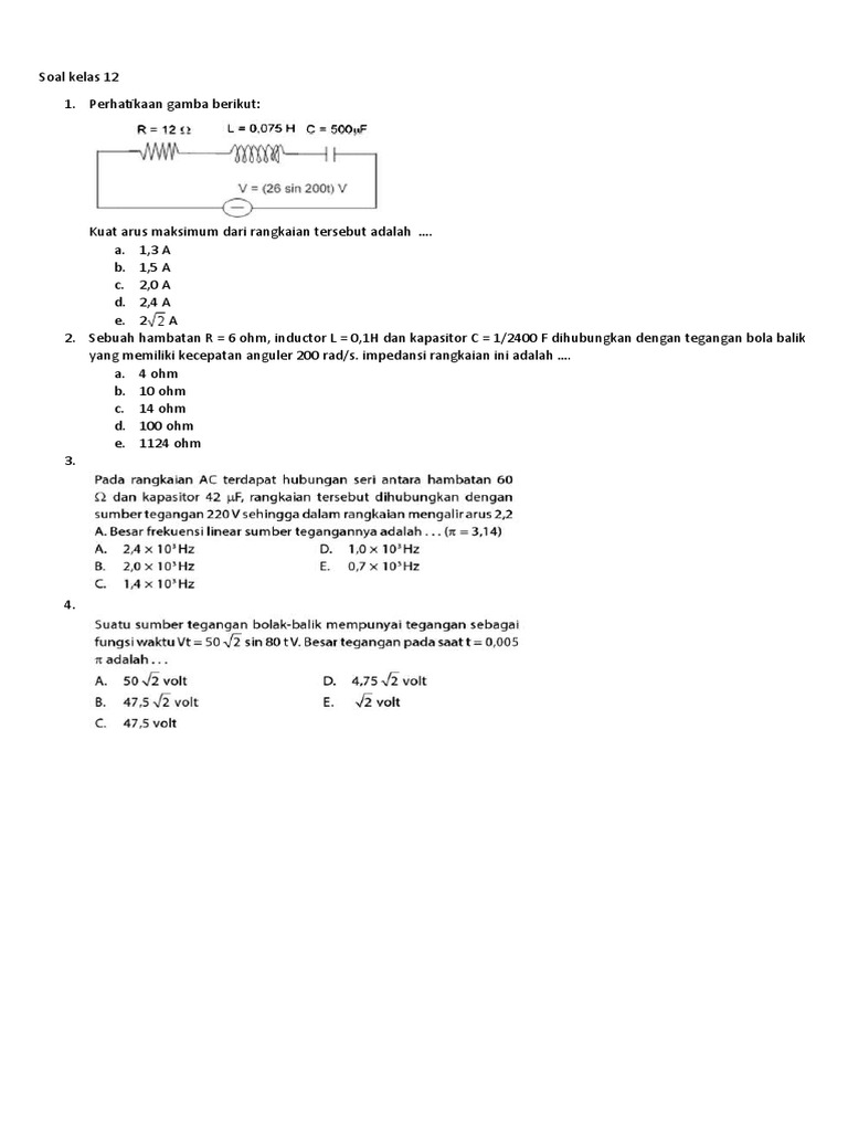 Soal Fisika Kelas 12: Rangkaian Listrik | PDF | Metode & Bahan Ajar ...