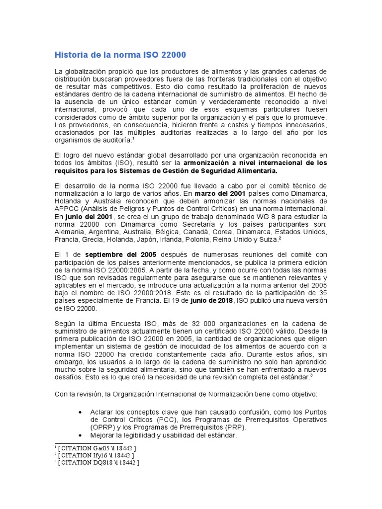Historia de La Norma ISO 22000 | PDF | Análisis de Riesgo y Puntos ...