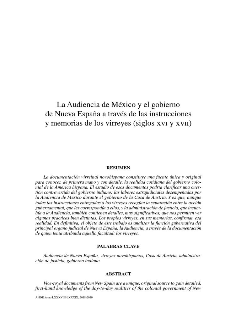 La Audiencia de México y El Gobierno de Nueva España A Través de Las ...