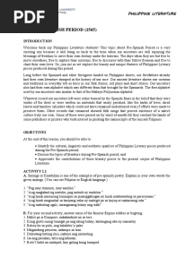 Lesson 2 The Pre-Spanish Period (1565) : Philippine Literature