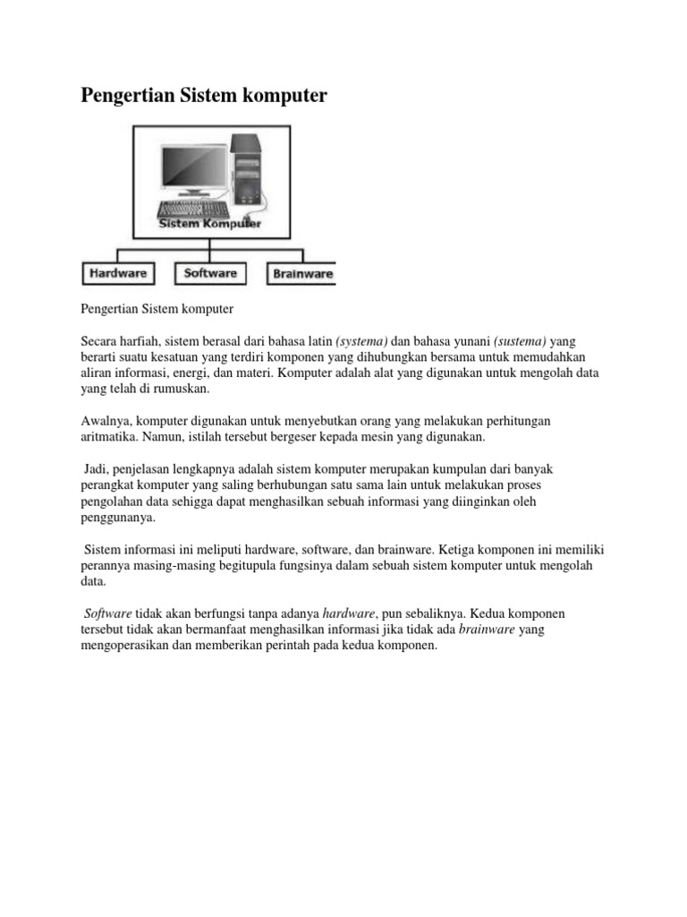 1,2,3. Pengertian Sistem Komputer, Hardware, Software Dan Brainware | PDF