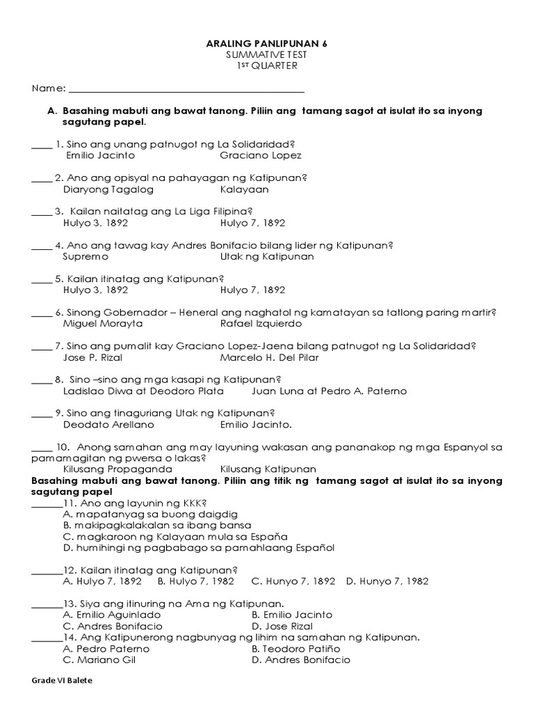 Ap6 Q1 Summative Test Final Pdf