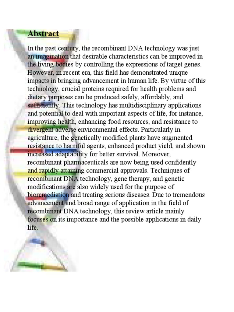 Recombinant DNA Technology | PDF | Plasmid | Molecular Cloning