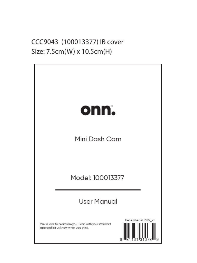 Onn. Mini Dash Cam Owners Manual 681131310789 PDF Radio