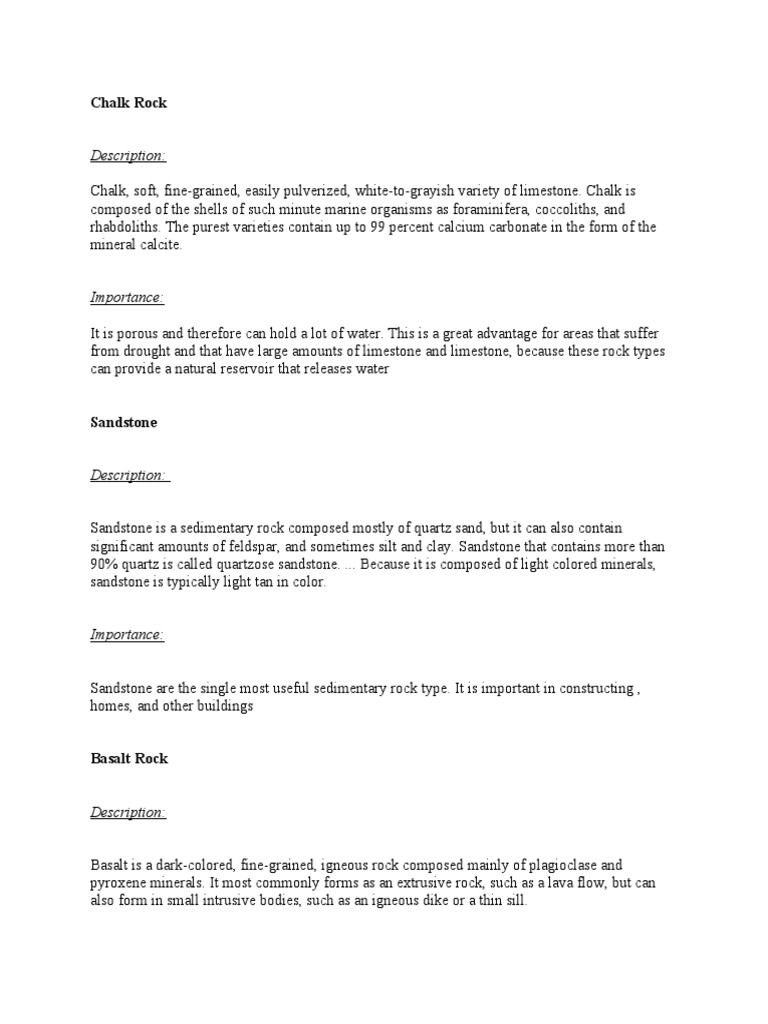 Description Chalk Rock PDF Rock (Geology) Granite