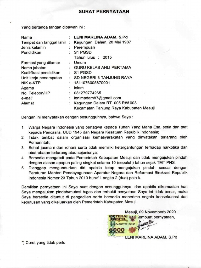 10 Surat Pernyataan Kepada Instansi | PDF