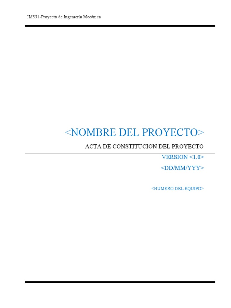 Acta de Constitución del Proyecto IM531 | PDF | Presupuesto | Planificación