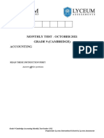 Monthly Test - October 2021 Grade 9 (Cambridge) Accounting: Admission Number