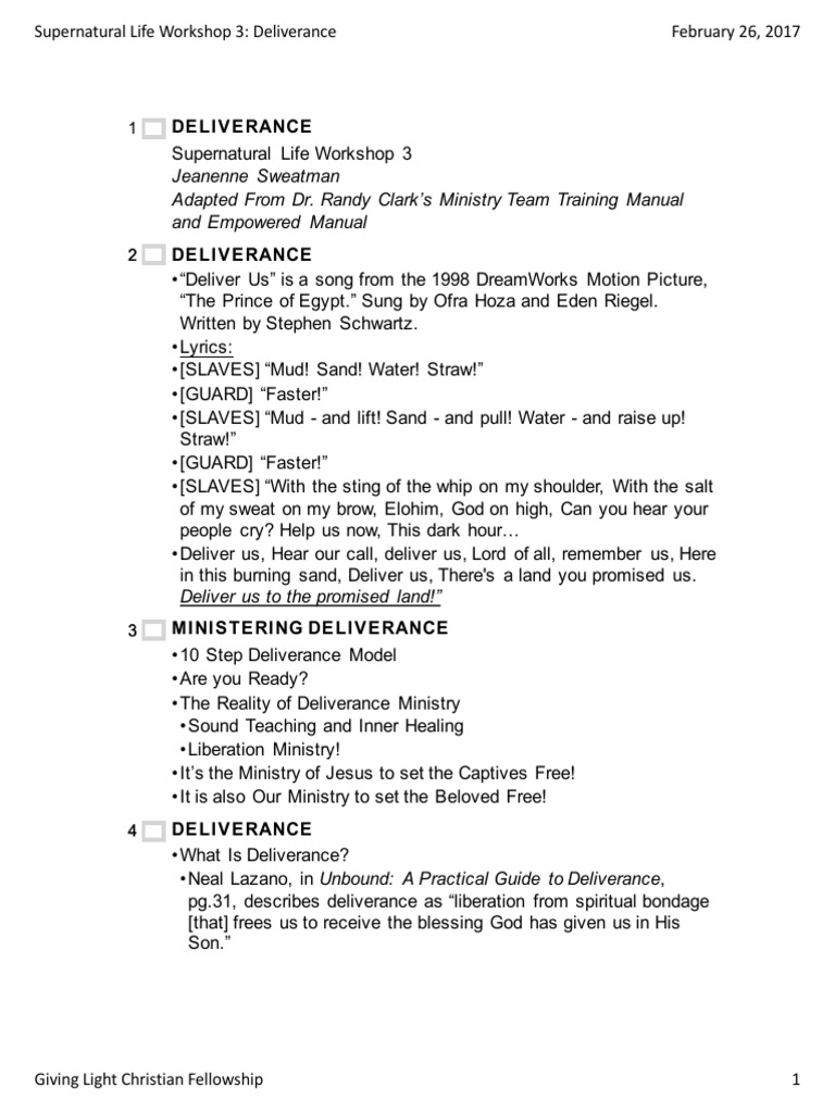 Supernatural Life Deliverance Notes PDF Deliverance Ministry Jesus