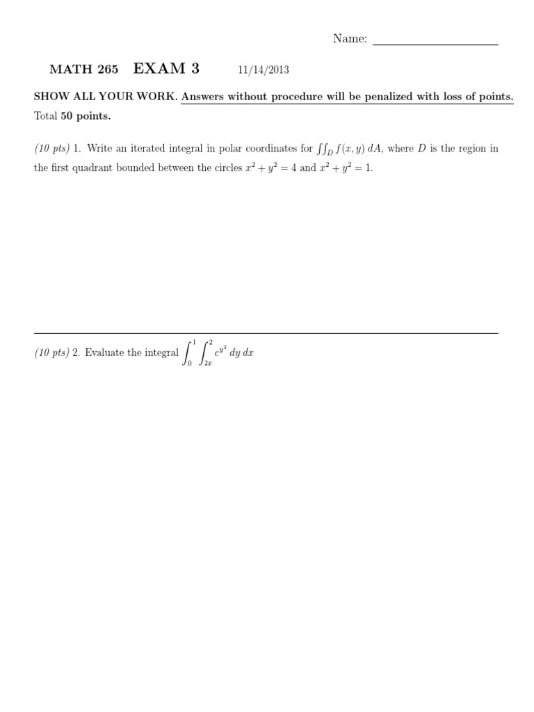 Exam 3: Name: MATH 265 | PDF