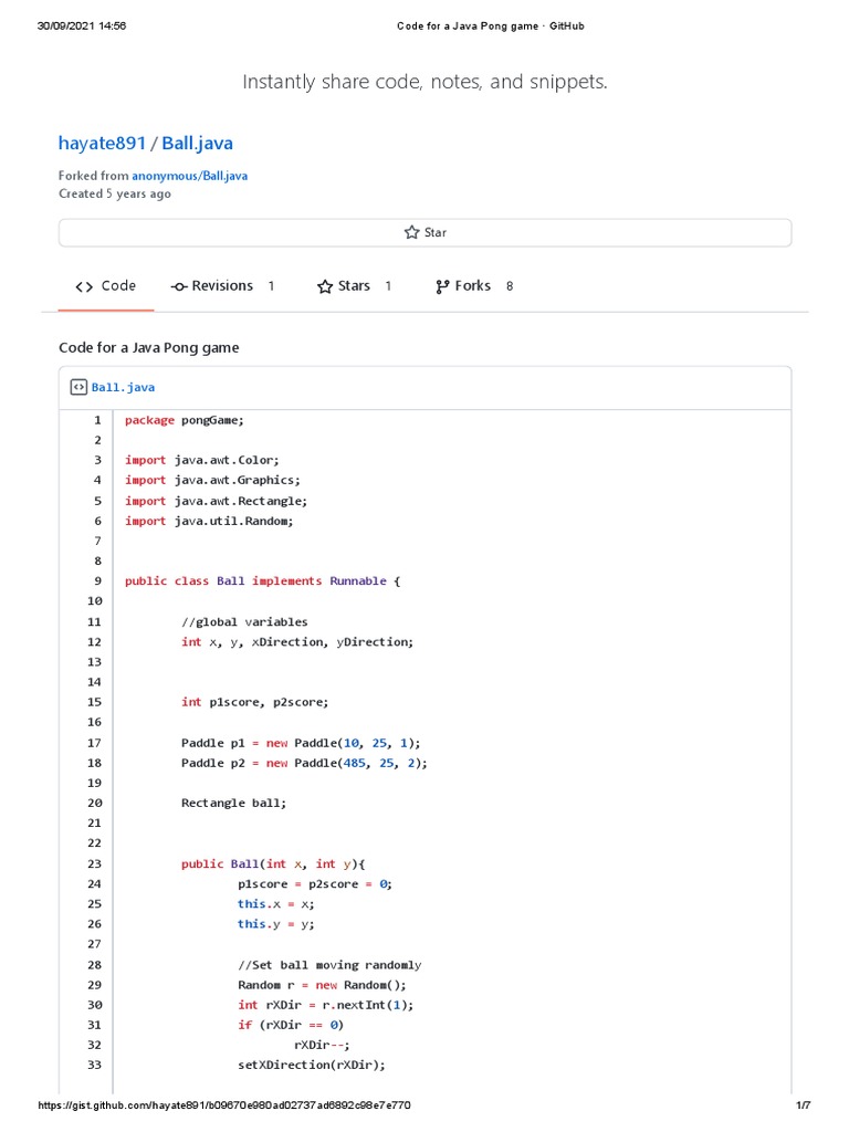 Code For A Java Pong Game GitHub | PDF | Programming | Constructor ...