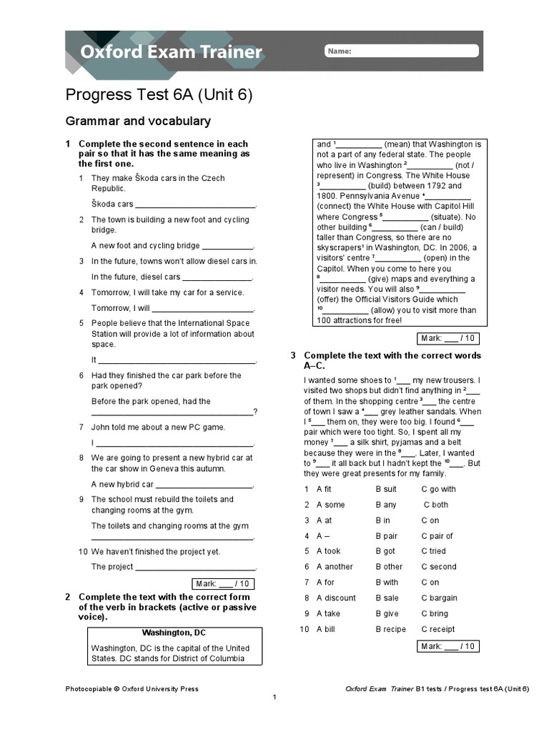 OET B1 Progress Test Unit 6 A + B | PDF | Clothing