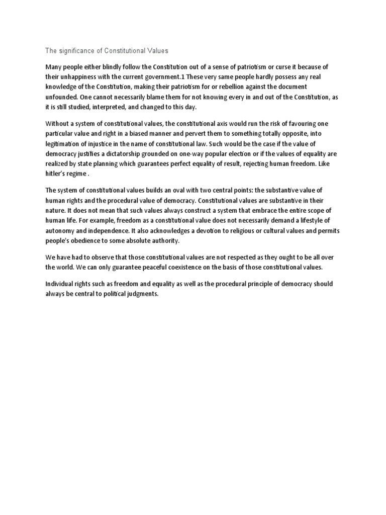 The Significance of Constitutional Values PDF