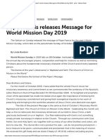 Pope Francis Releases Message For World Mission Day 2019