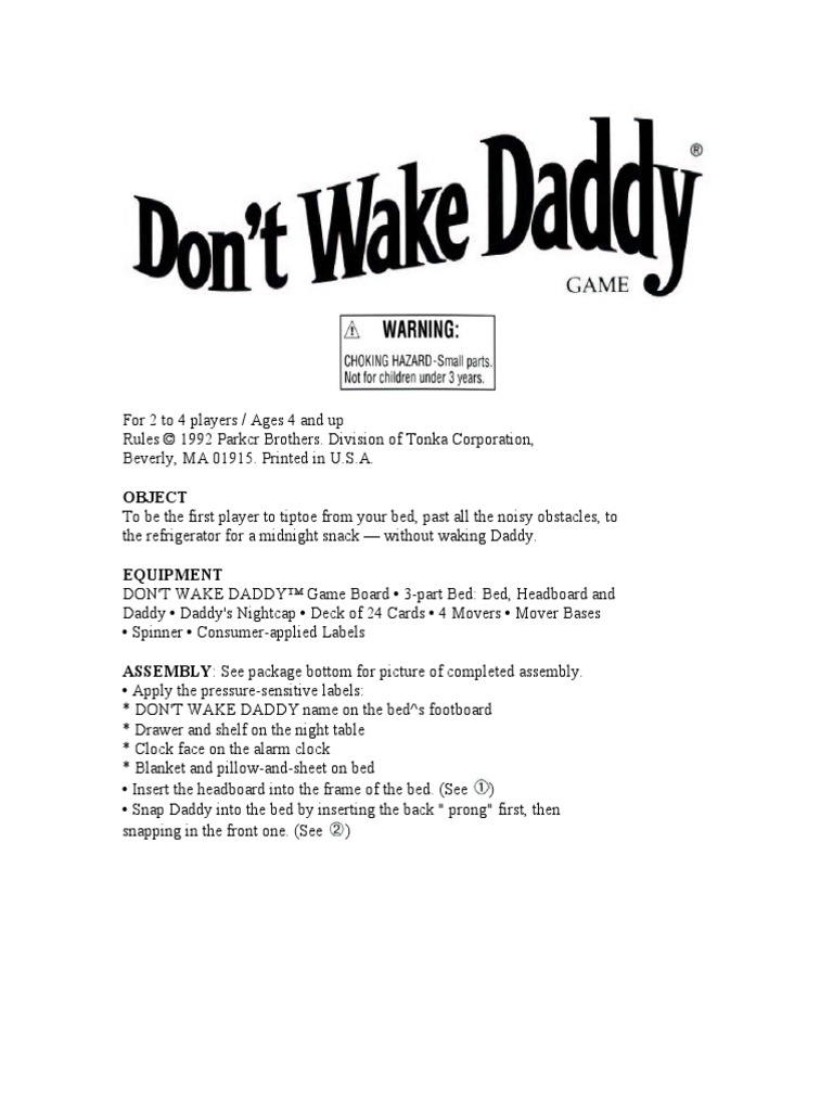 Don't Wake Daddy Instructions PDF Playing Cards Games Of Mental Skill