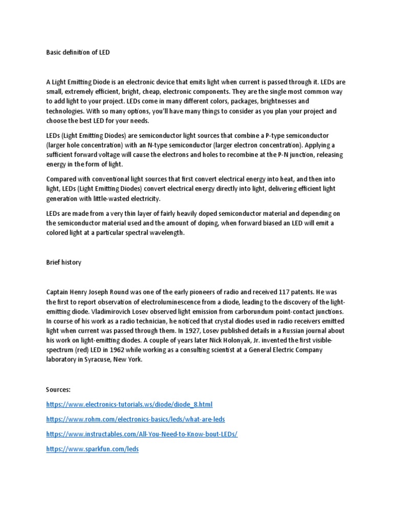 Basic Definition and Brief History of LEDs PDF
