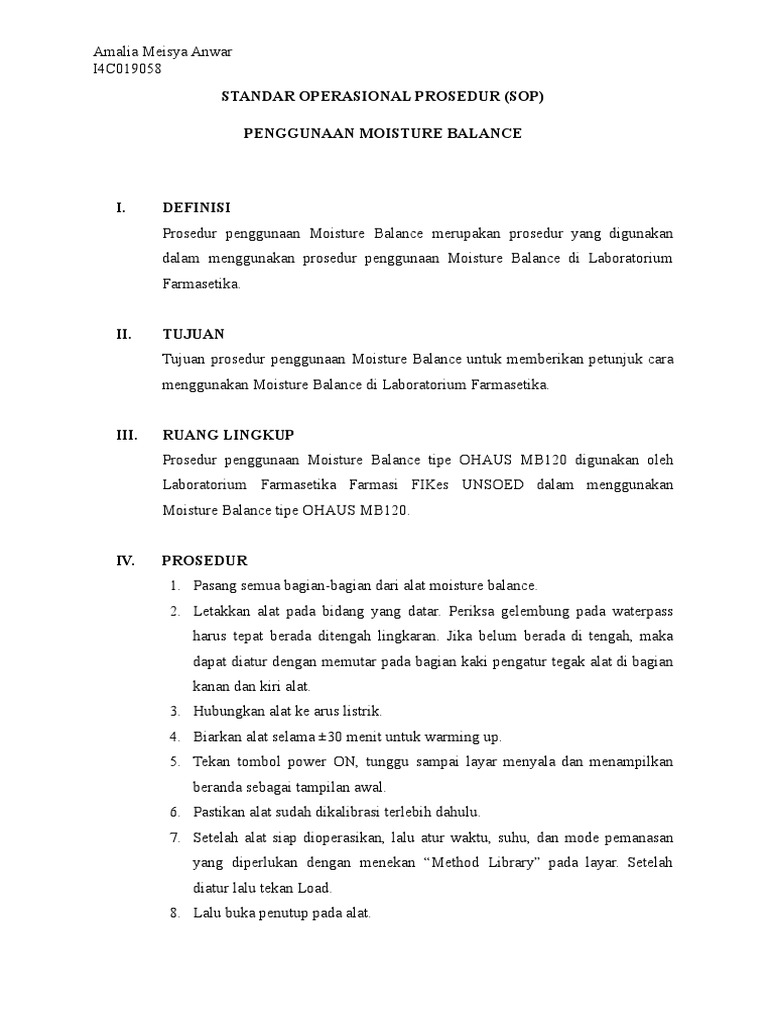 Sop Moisture Balance PDF