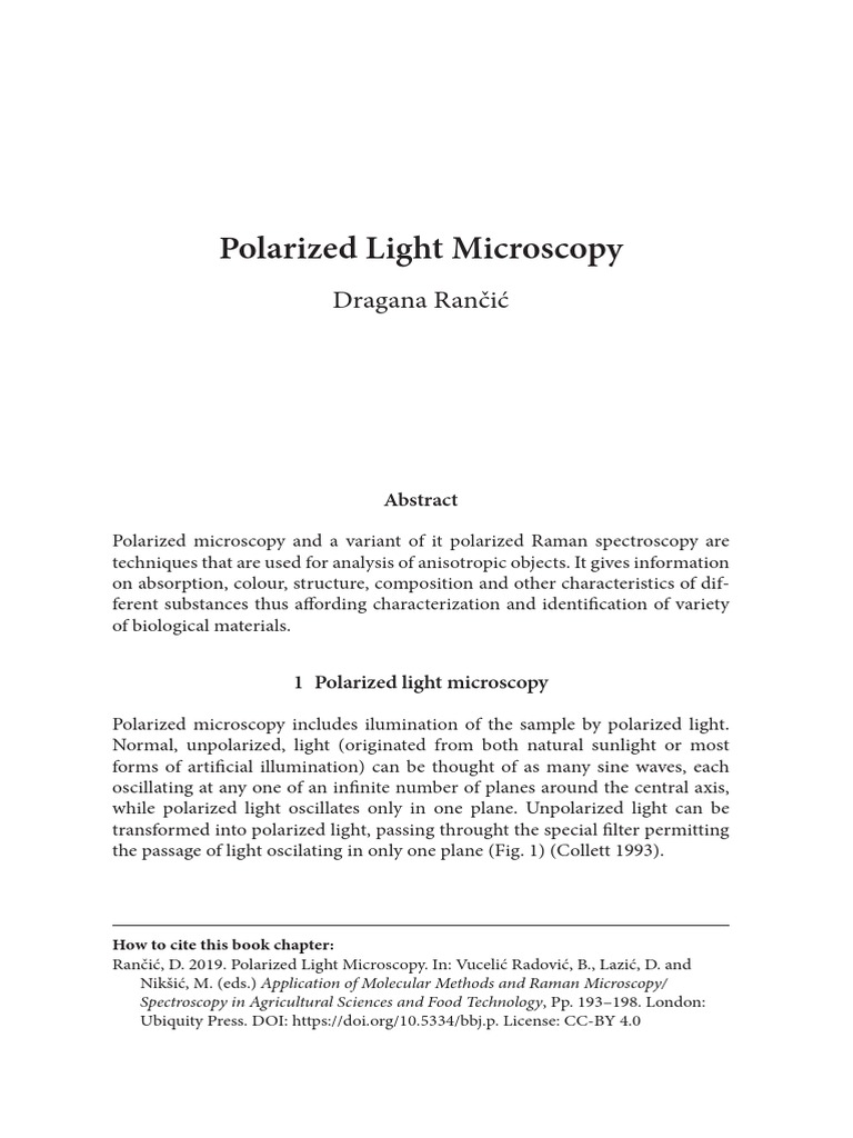 Polarized Light Microscopy Techniques | PDF | Raman Spectroscopy ...
