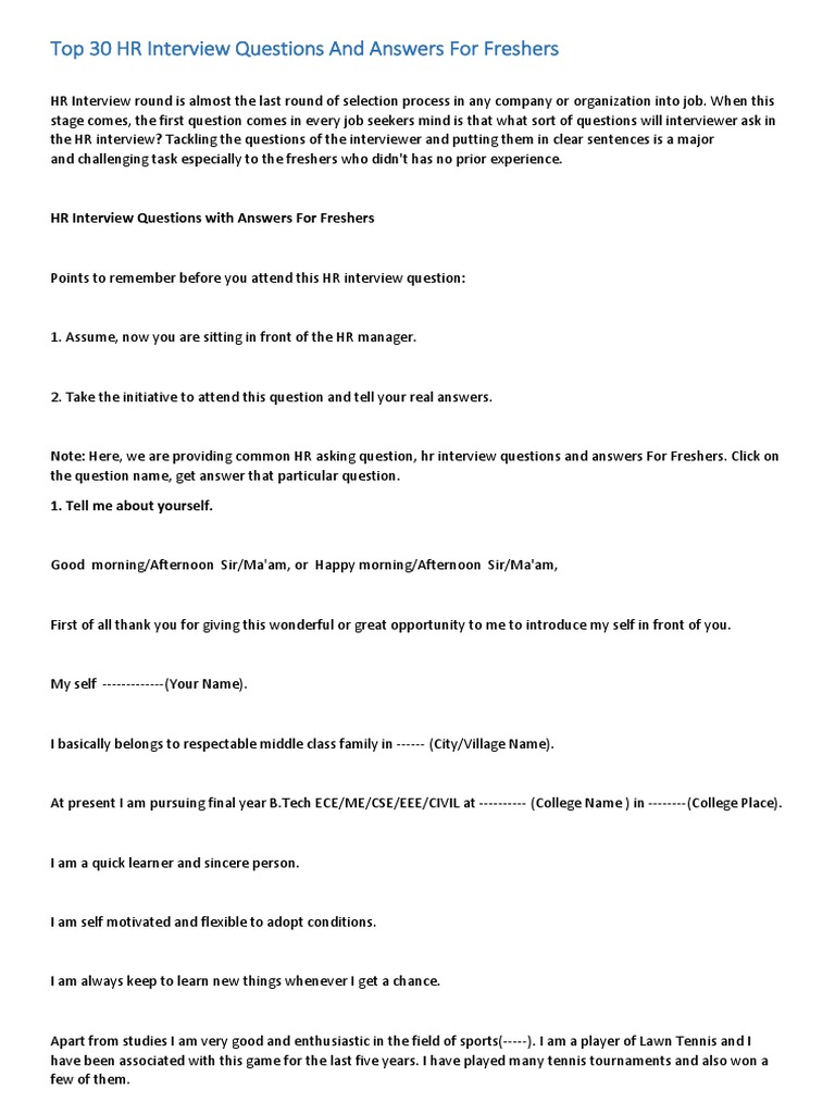 Interview Questions and Answers For Freshers | PDF | Creativity | Question