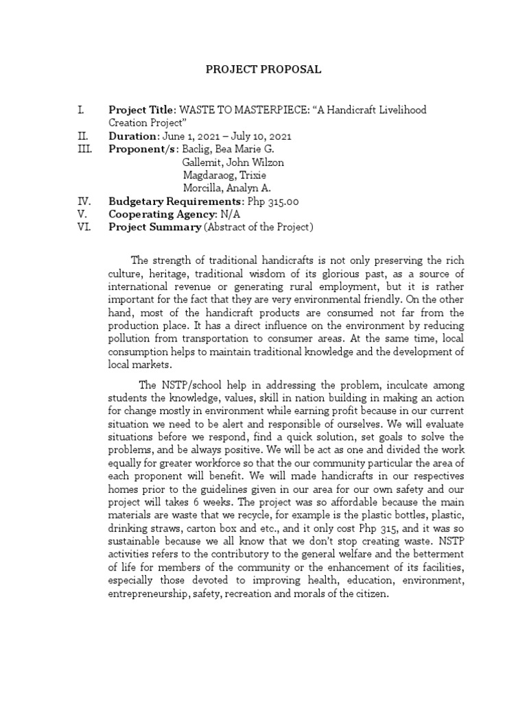 methodology in project proposal example nstp