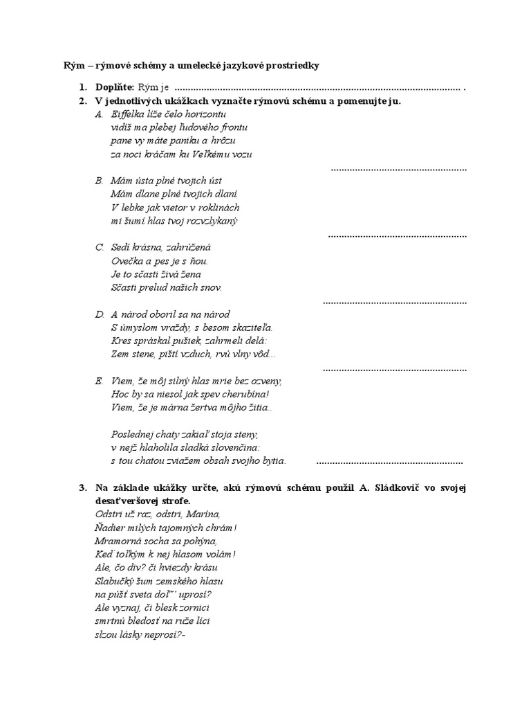 Rým A Umelecké Jazykové Prostriedky | PDF