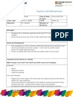 Teacher's Self-Reflection Form: Teacher Time & Date of Class Class Type Level Observer Number of Students