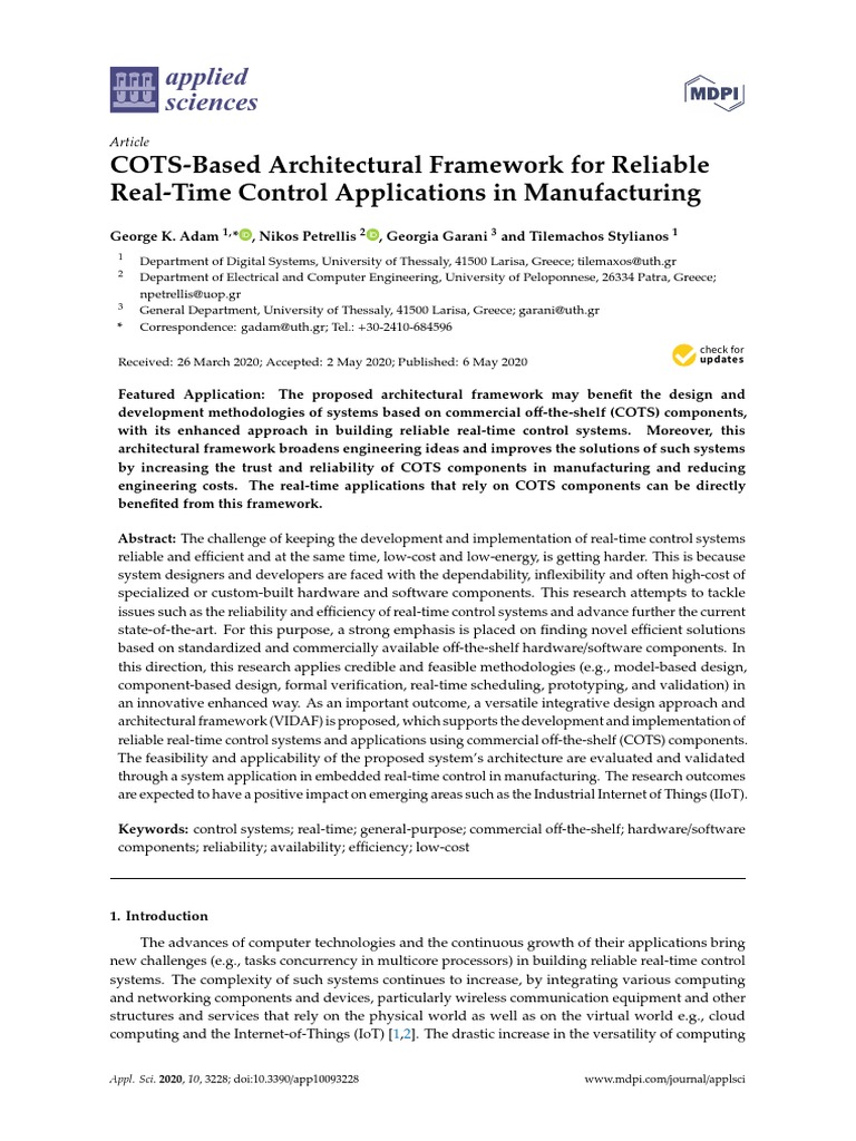 Applied Sciences COTSBased Architectural Framework For Reliable Real