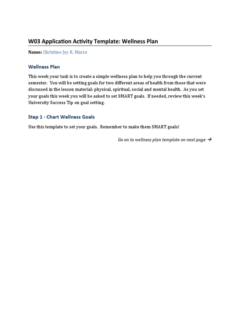 Wellness Plan Template for Students | PDF | Goal | Goal Setting