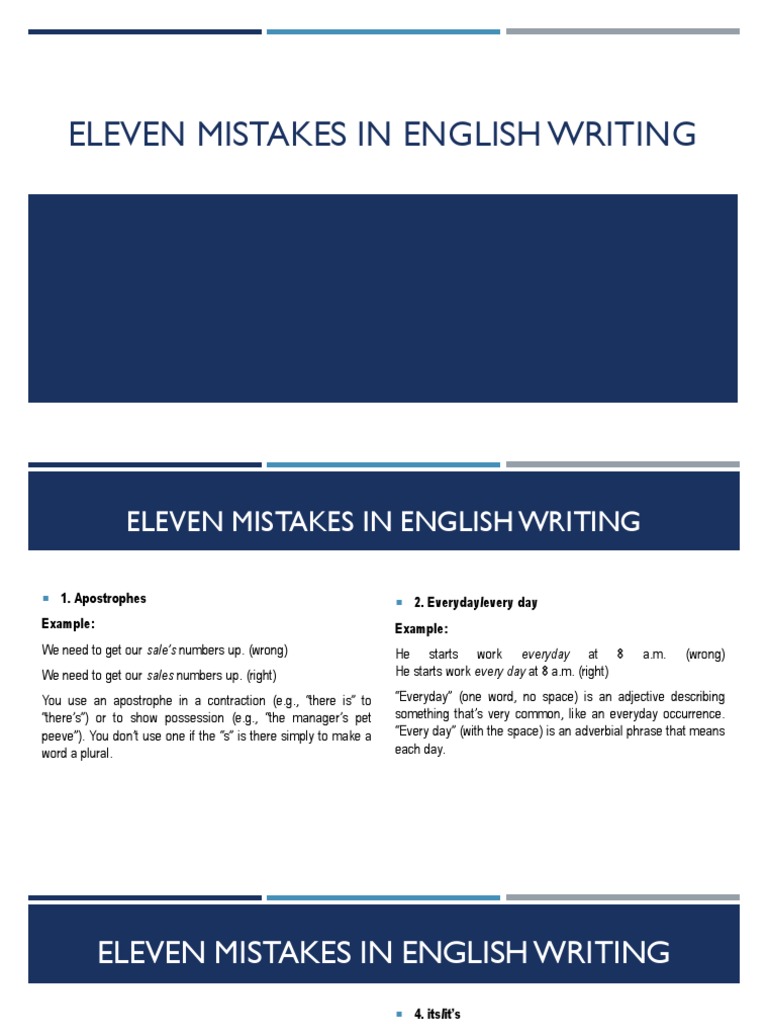 Eleven Mistakes in English Writing | PDF | Verb | Grammatical Number