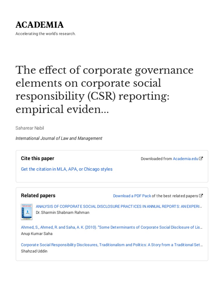 The Effect of Corporate Governance Elements On Corporate Social ...