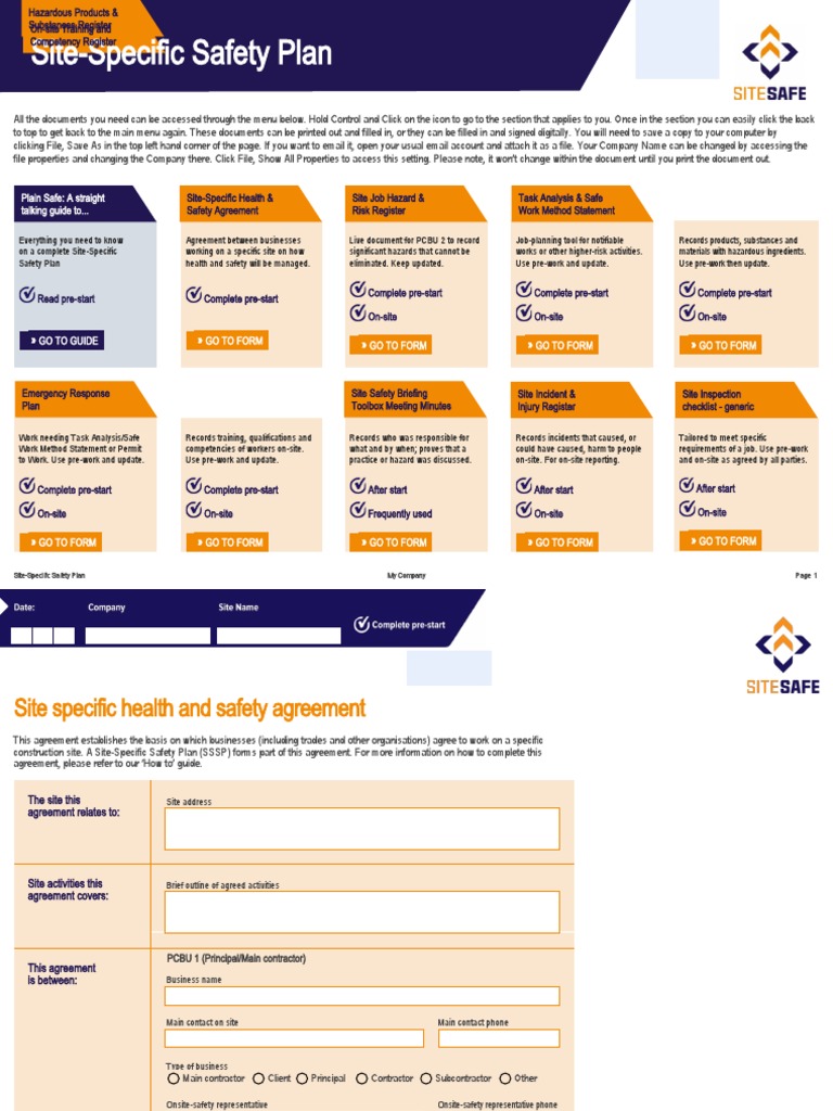 Site-Specific Safety Plan Template | PDF | Risk | Occupational Safety ...