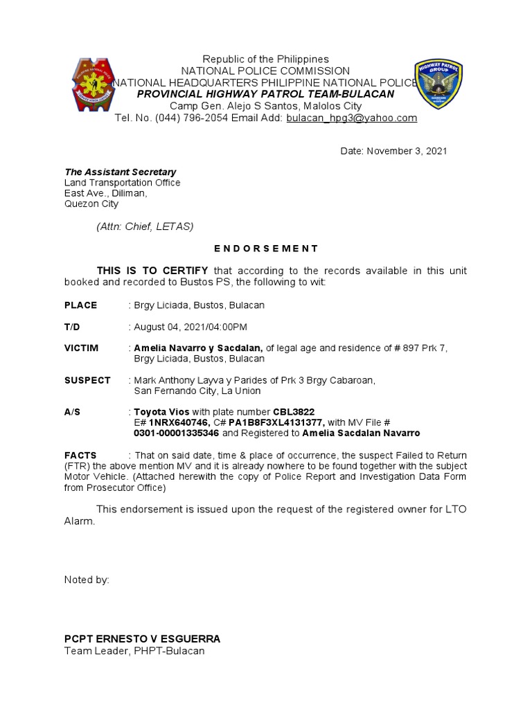 Lto Endorsement New PDF Motor Vehicle Vehicles