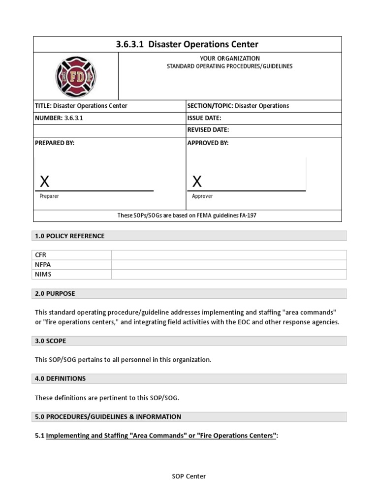 Disaster Operations Center Standard Operating Procedures Coordinating