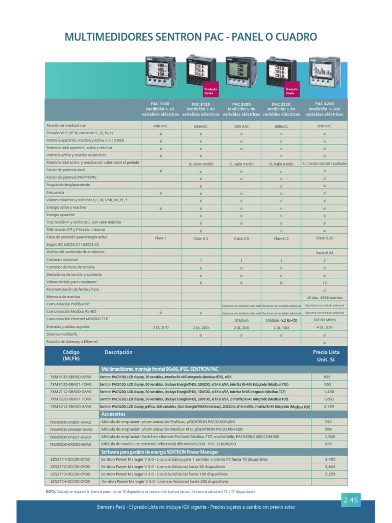 Multimedidores Siemens Sentron PAC 3220 | PDF | Energia electrica | USB