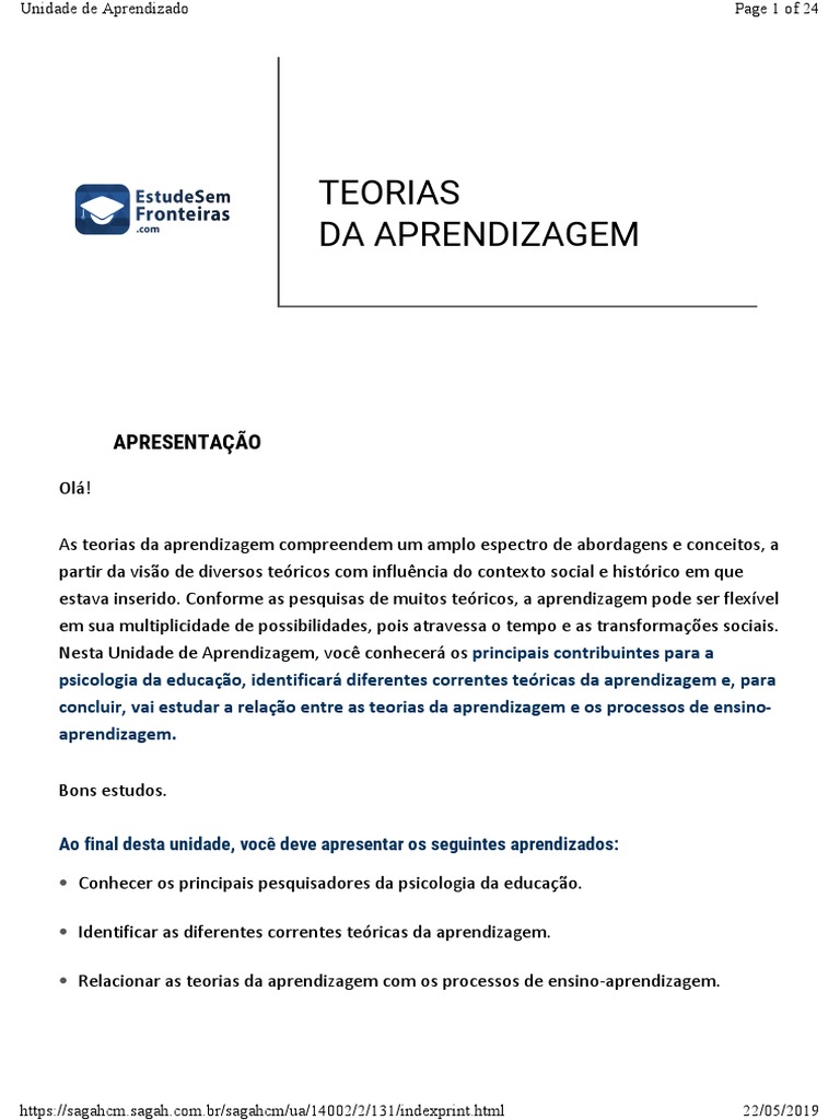 1 Teorias Da Aprendizagem | PDF | Aprendizado | Psicologia