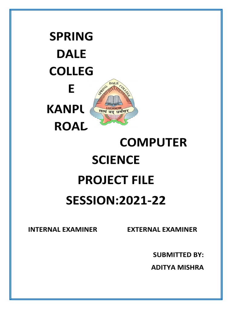 Computer Science Project Cover Page | PDF