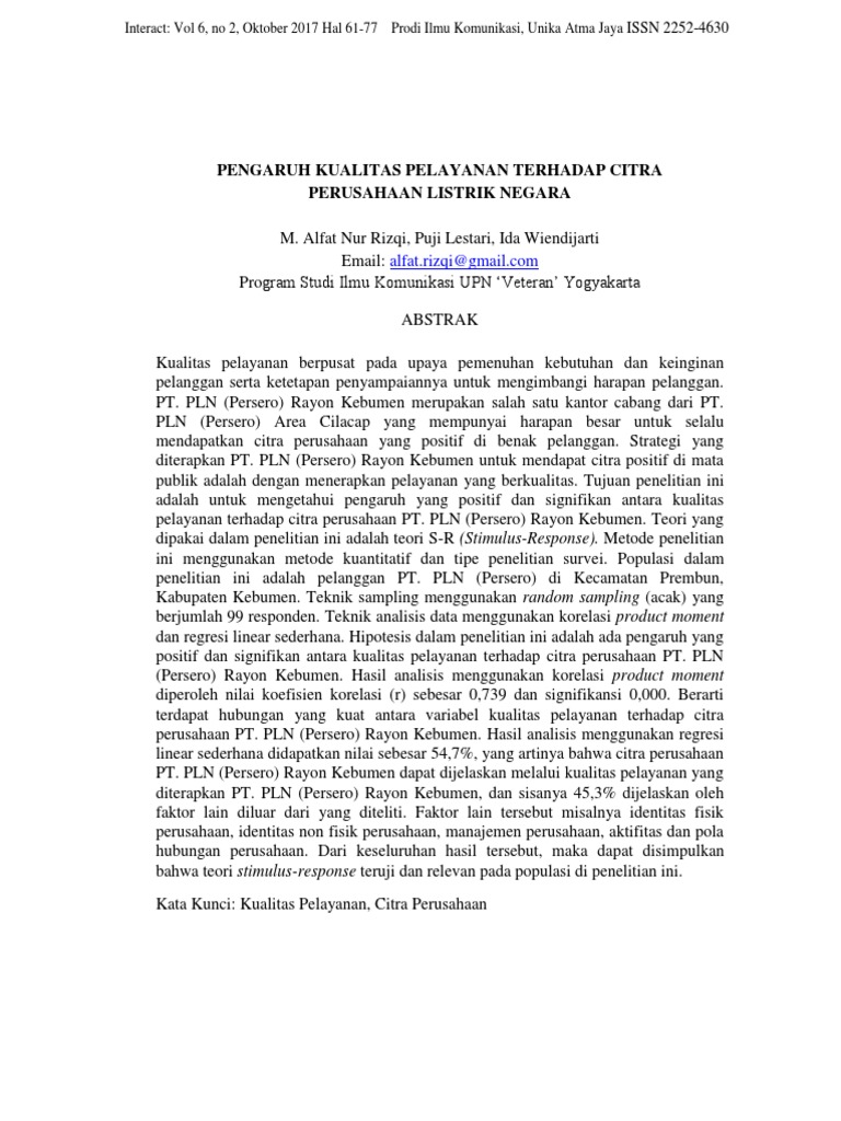 Citra PLN Kebumen dan Kualitas Layanan | PDF | Bisnis | Sains & Matematika